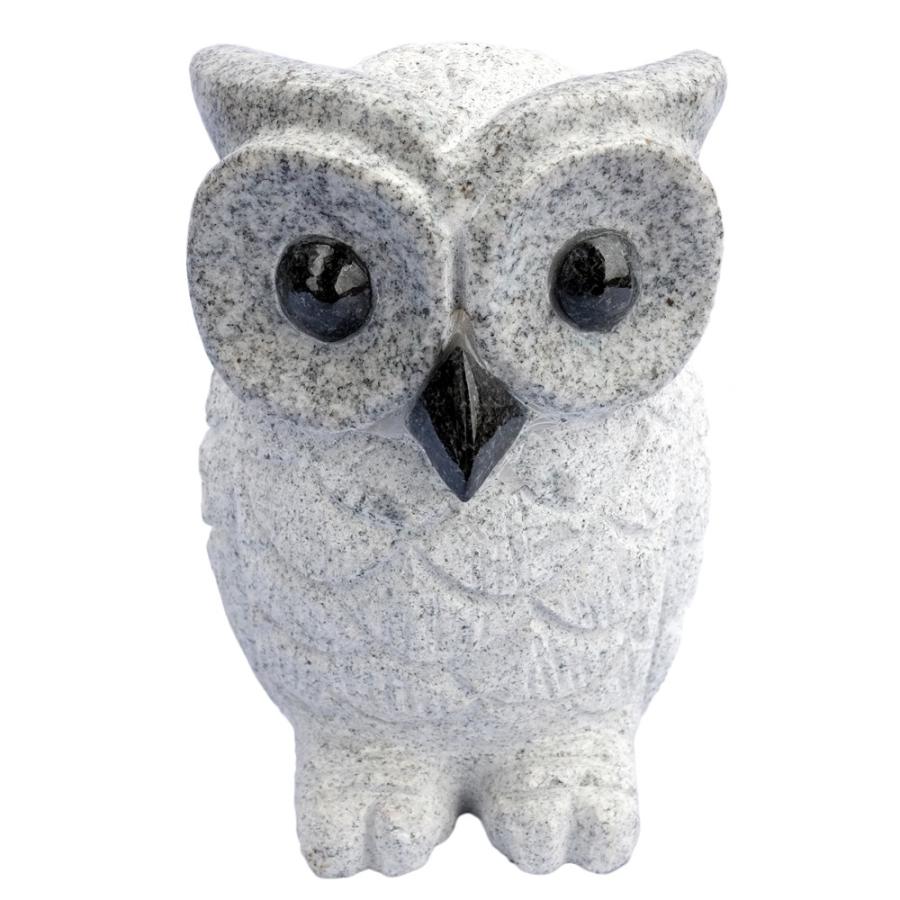 白い御影石の梟の彫刻1対台石付き