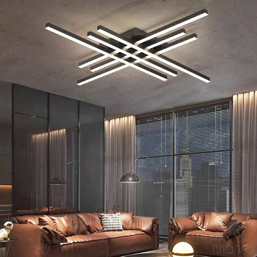 シーリングライト ライン型 黒系 現代風 調光調色 LED常夜灯 LED