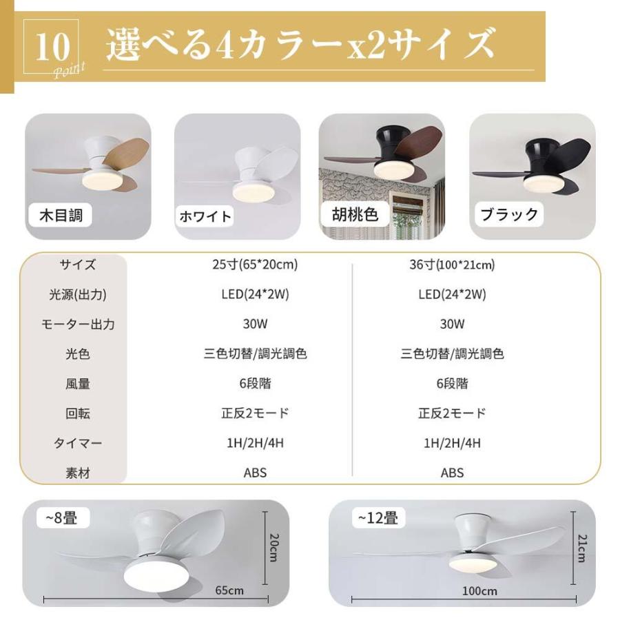 シーリングファンライト 調光調色 led 薄型 北欧 リモコン操作 シーリングファン 定時機能 電球不要 リビング 正反転切り替 dcモーター 小型 空気環 工事不要_11