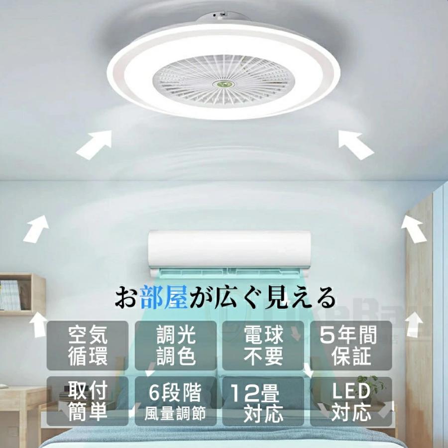 シーリングファン シーリングファンライト LED おしゃれ 北欧 薄型 dcモーター ライト付き 天井照明 シーリングライト サーキュレーター 空気循環 軽量 12畳の画像