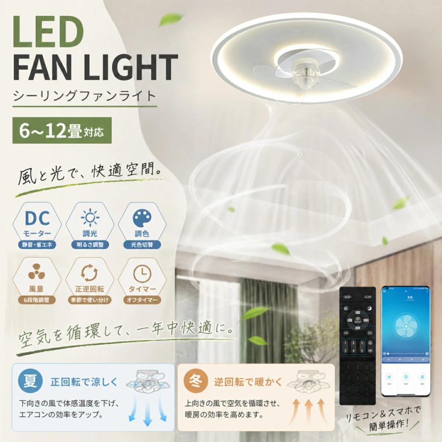 LEDシーリングファンライトDCモーター調光調色6段階風量静音省エネスマホ操作 シーリングファンライト DCモーター LED おしゃれ 北欧 電気