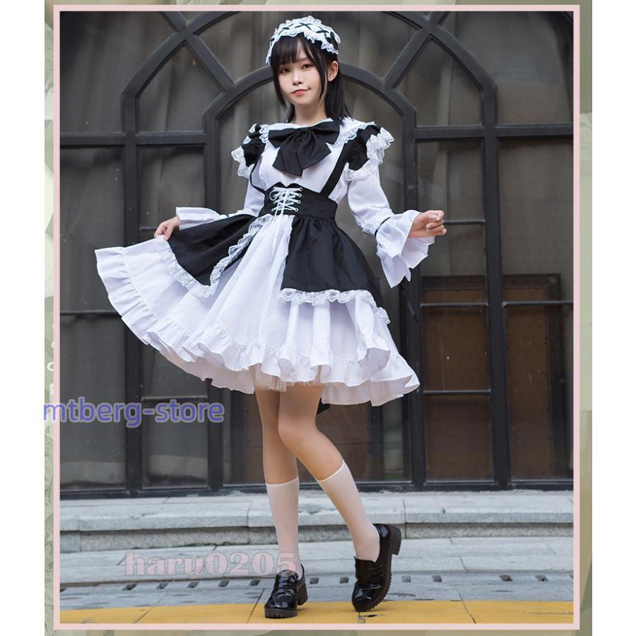 メイド服 ワンピース 長袖 黒白 レディース コスプレ 膝丈 メイド服 ワンピース 長袖 黒白 レディース コスプレ 膝丈