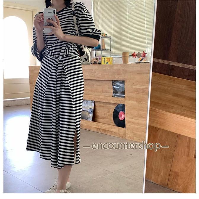 ワンピース 夏 レディース 半袖ワンピース ボーダー柄 ロング
