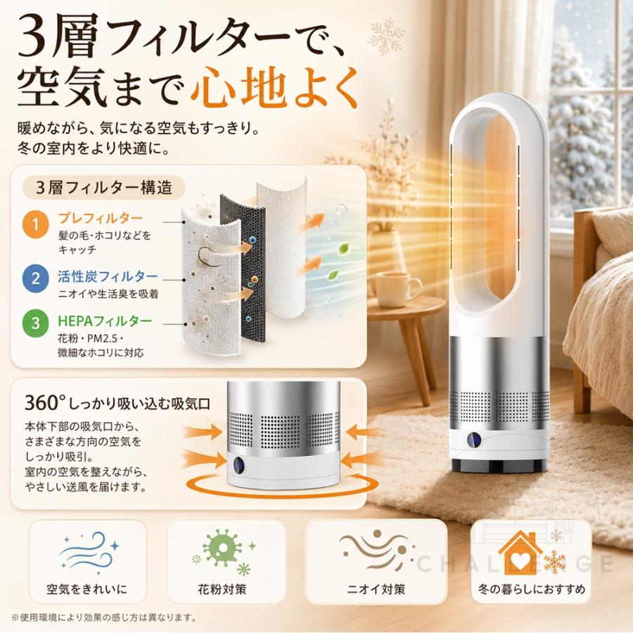 冷風機 扇風機 空気清浄機 羽根なし 強力 強風 セラミックヒーター