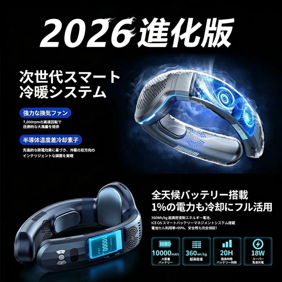 ネッククーラー　扇風機　首かけ　冷却プレート　10000mAh 首掛け扇風機 ネッククーラー 冷却プレート10000mAh大容量 扇風機 首