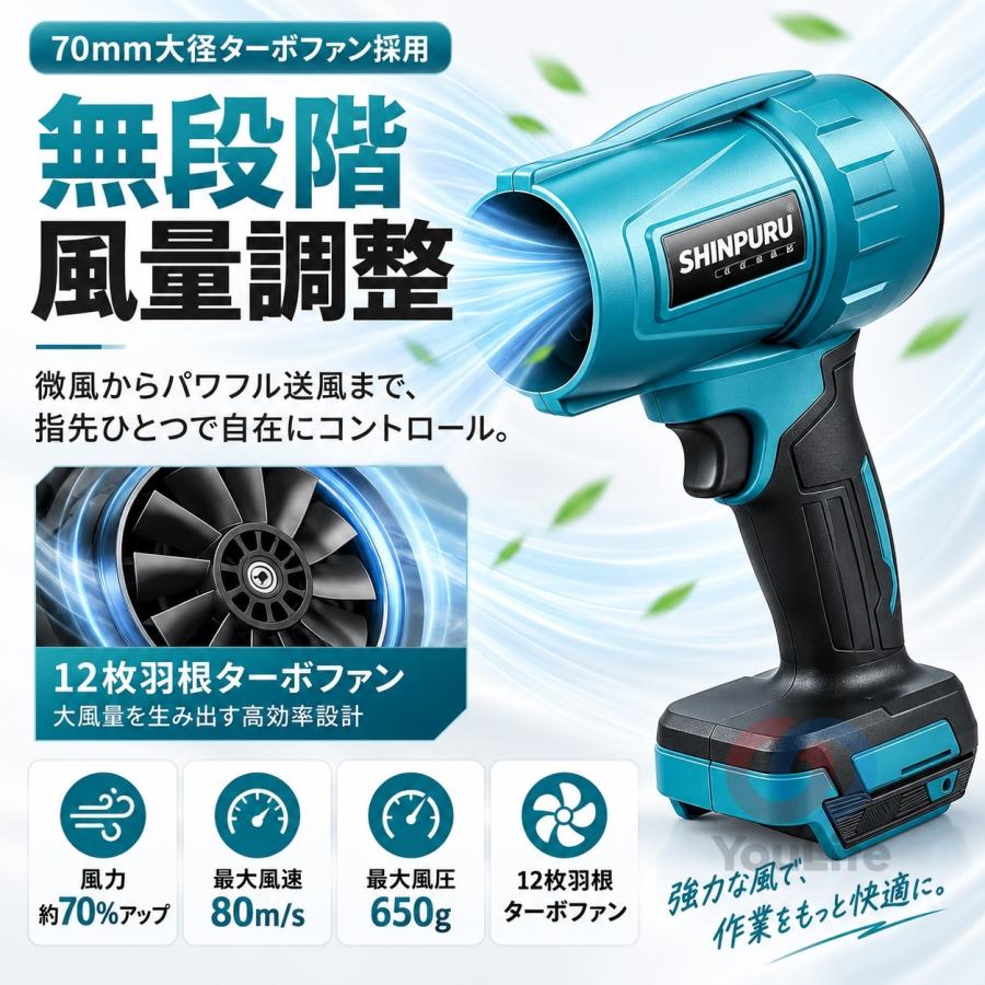 ブロワー 強力 ブロアー 充電式 2種類のノズル付き 無段階変速｜残量