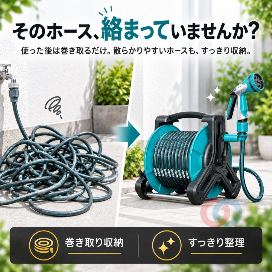 高圧洗浄機 ホースリール ホース 園芸 家庭菜園 洗車 掃除 散水ホース