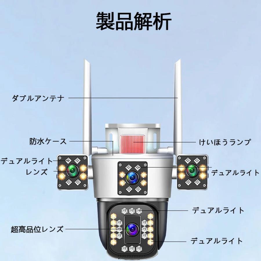 防犯カメラ 監視カメラ 1台3役 屋外 3レンズ 600画素 10倍ズーム WiFi