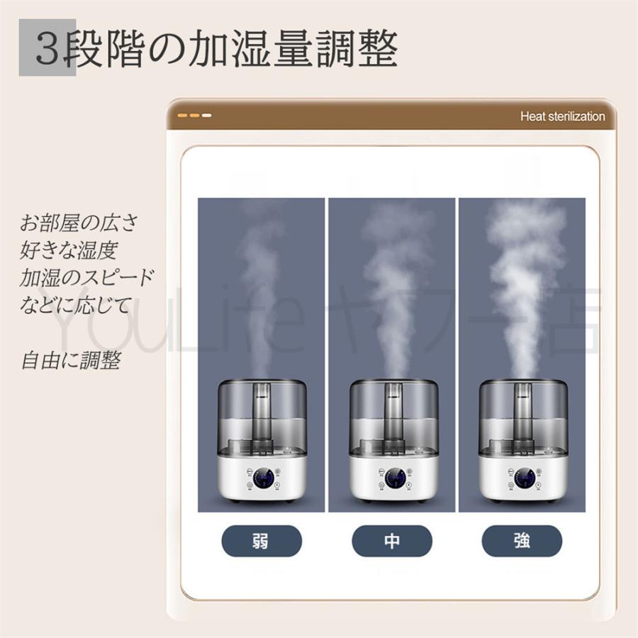 加湿器 スチーム式 PTC加熱 60℃ UV除菌 5L 抗菌 アロマ 水道水対応 空焚き防止 3段階モード 自動湿度調節 リモコン 8時間タイマー付き 静音 パッチパネル｜youlife｜12