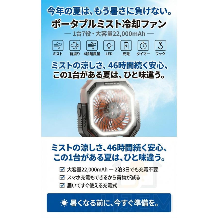 ミストファン 扇風機 首振り キャンプ扇風機 アウトドア 20000mAh 卓上