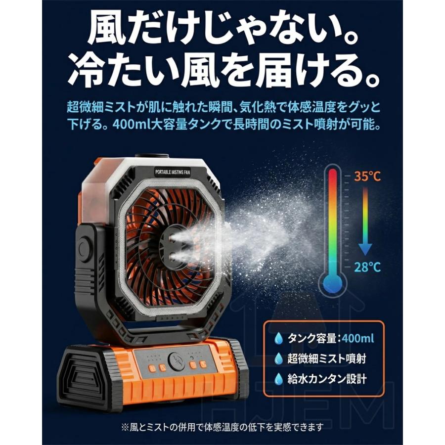 ミストファン 扇風機 首振り キャンプ扇風機 アウトドア 20000mAh 卓上