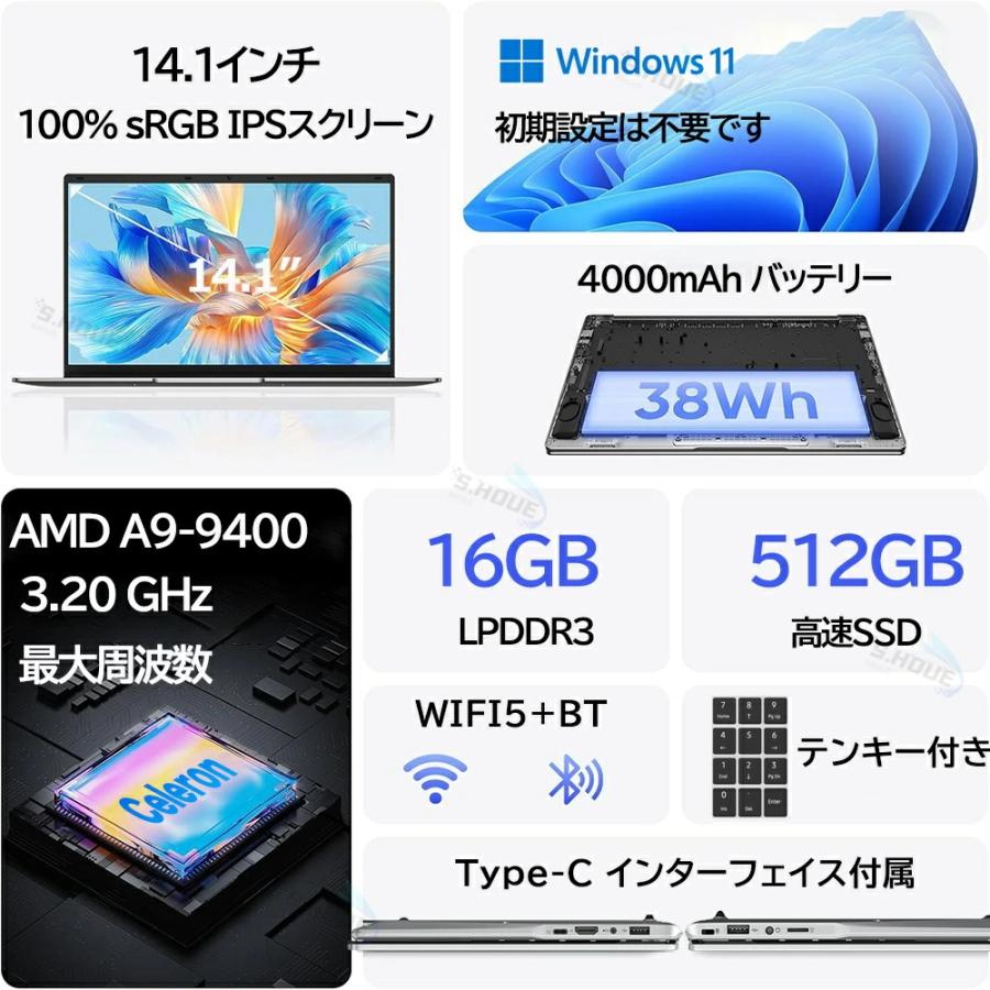 インテル（intel） ノートパソコン office付き 14.1型 高性能 AMD 高速
