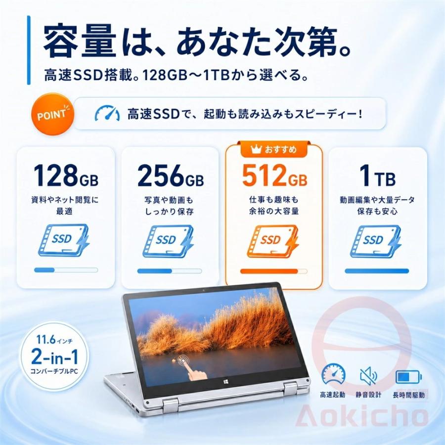 タッチパネル♪大容量1TB Blu-ray Windows11 ノートパソコン インテル（intel） ノートパソコン パソコン 新品 2in1 11.6インチ