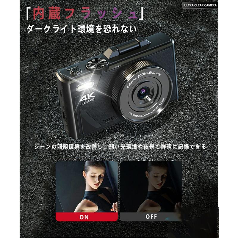 デジタルカメラ 4K wifi対応 6400万画素 小型 18倍ズーム 3.0インチ 大