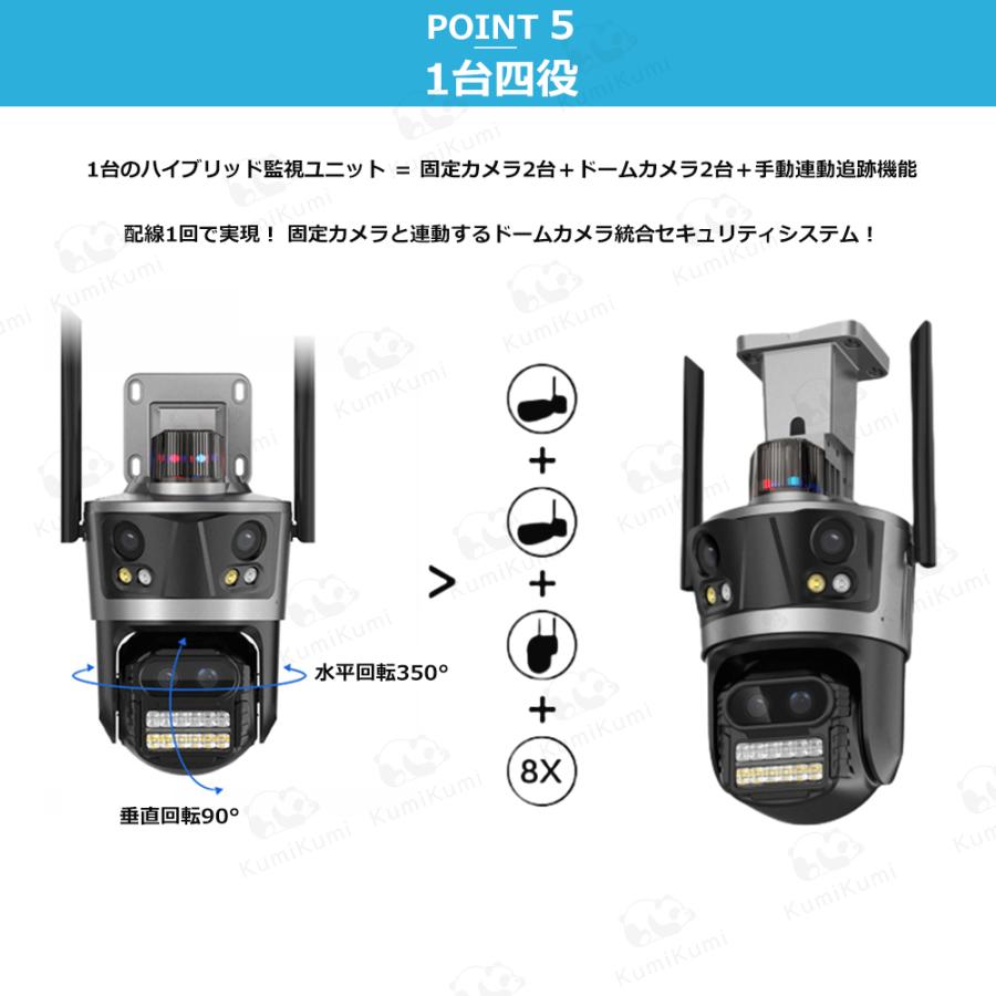 防犯カメラ 屋外 1200万画素 8倍ズーム 四画面 人体検知 自動追跡 遠隔