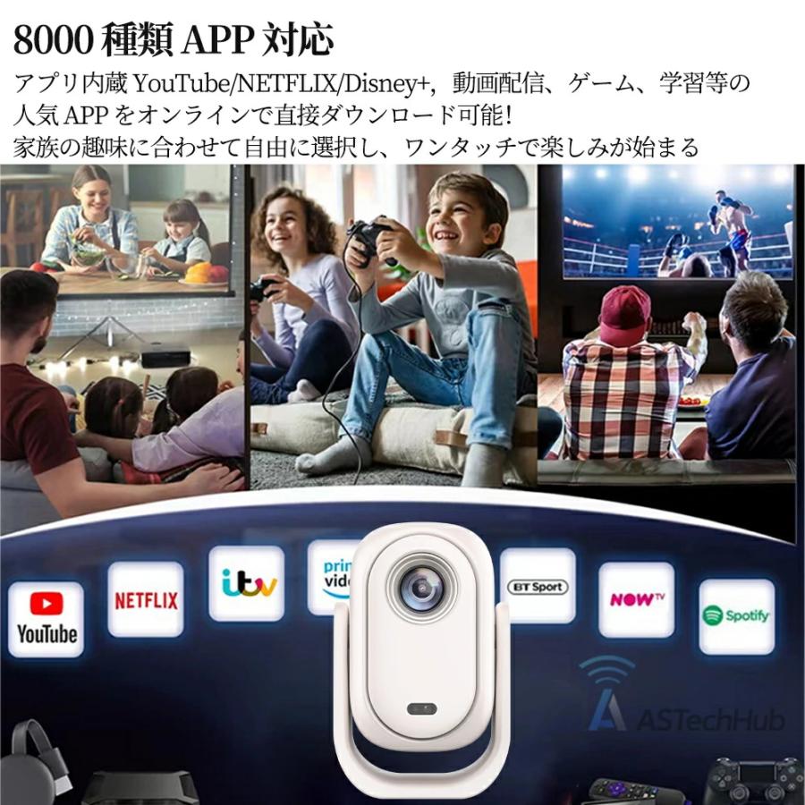 プロジェクター 小型 家庭用 天井投影 android搭載 スマホと繋げる 4K