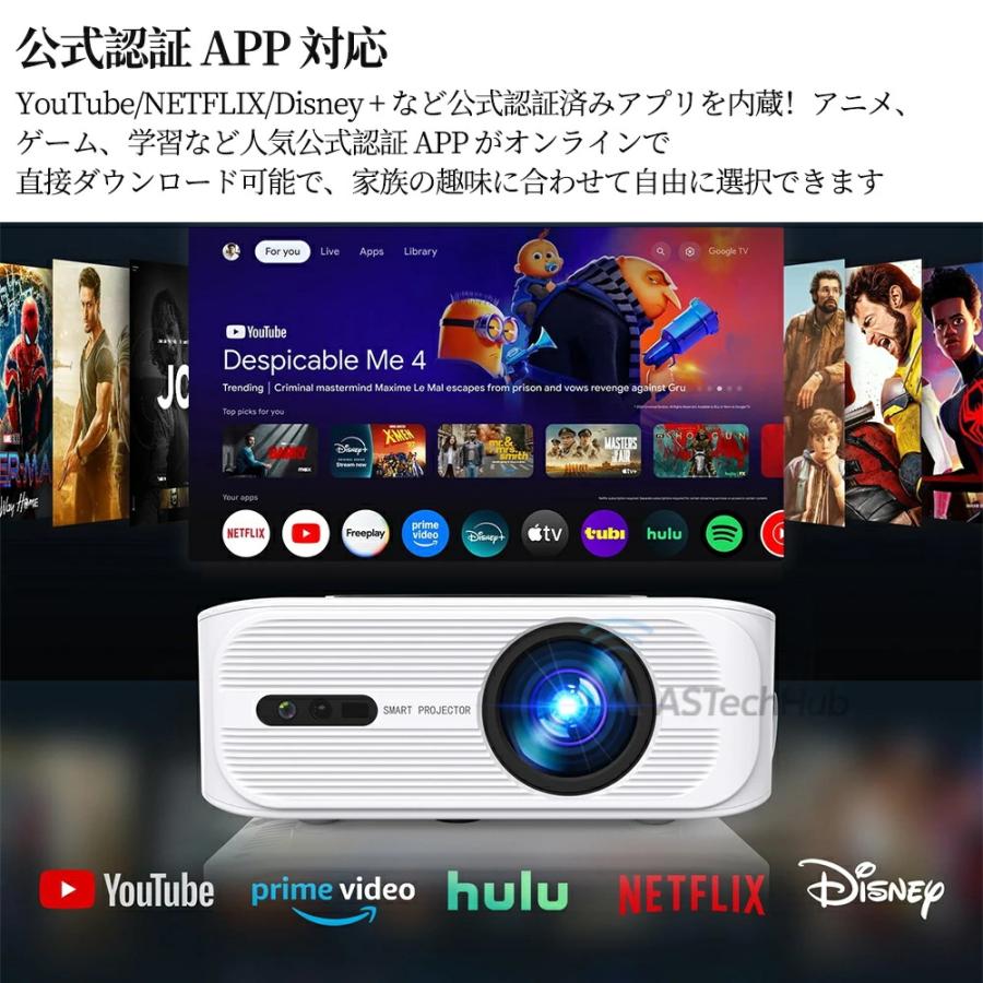 プロジェクター 小型 家庭用 学習 子供向け教育用 事務用 Netflix/YouTube/Prime 450ANSI高輝度 昼間でもはっきり 4K スマホと繋げる 自動台形補正 静音 簡単の画像