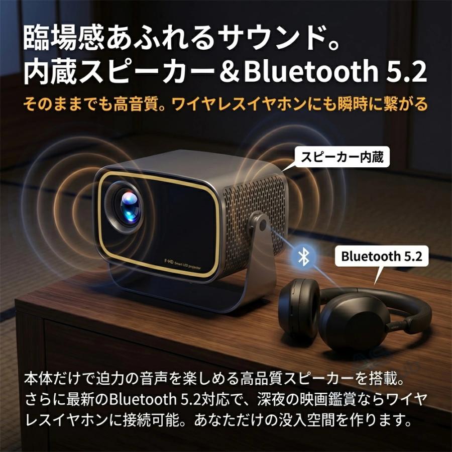 プロジェクター 小型 家庭用 天井投影 1080P&4K対応 高輝度 Android TV