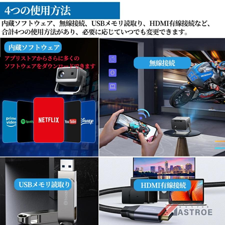 プロジェクター 家庭用 小型 天井投影 4K対応 android搭載 電動