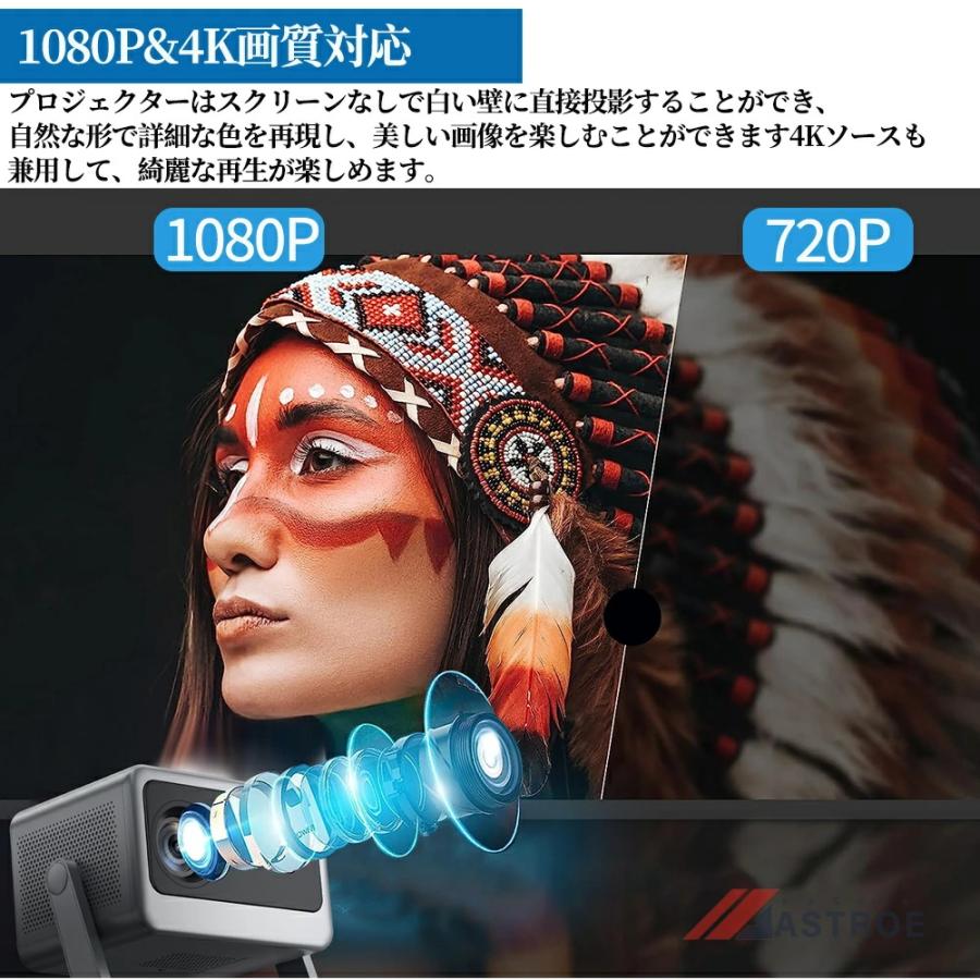 プロジェクター 家庭用 小型 天井投影 4K対応 android搭載 電動