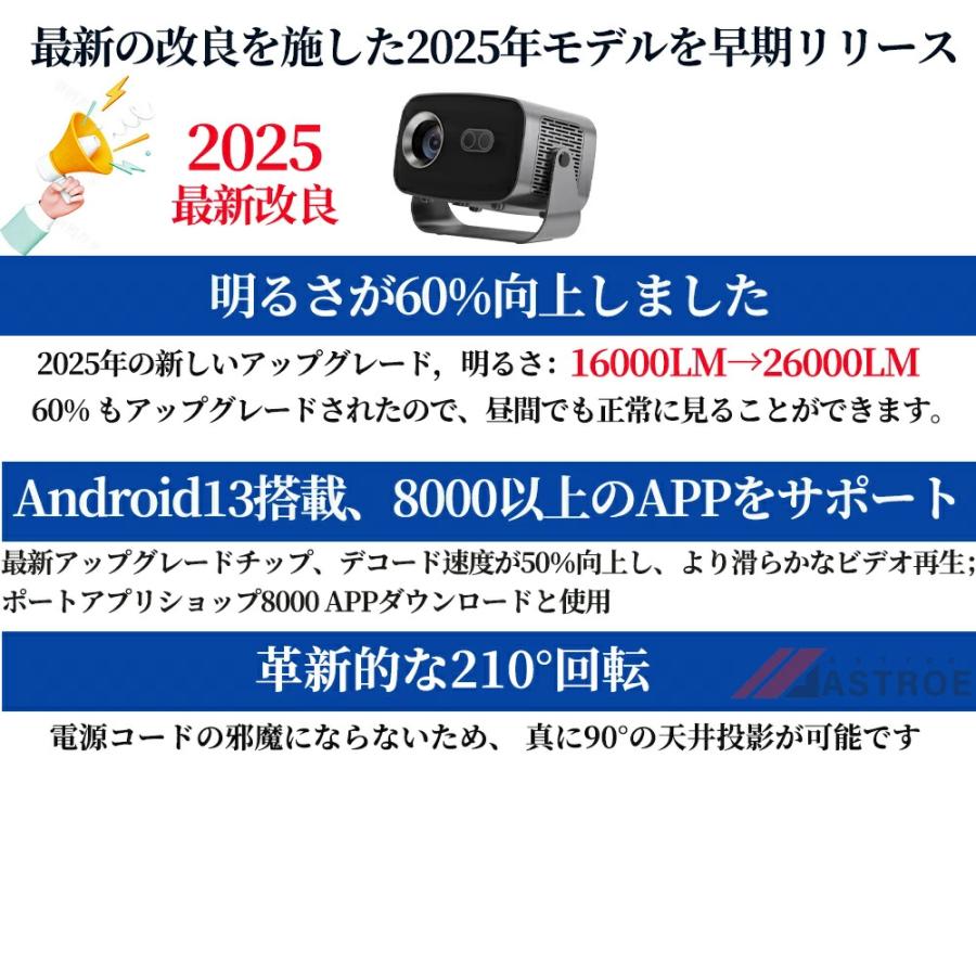 プロジェクター 小型 家庭用 天井投影 高画質 電動フォーカス android