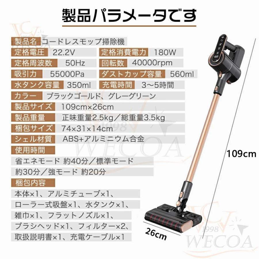 掃除機 コードレス 乾湿両用 55000pa サイクロン式 自立式 強力吸引力