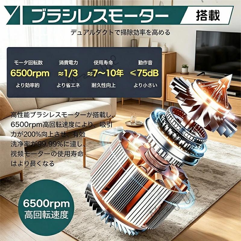 コードレス掃除機 48000Pa 強力吸引 軽量 自立式 3way 乾湿両用 掃除機