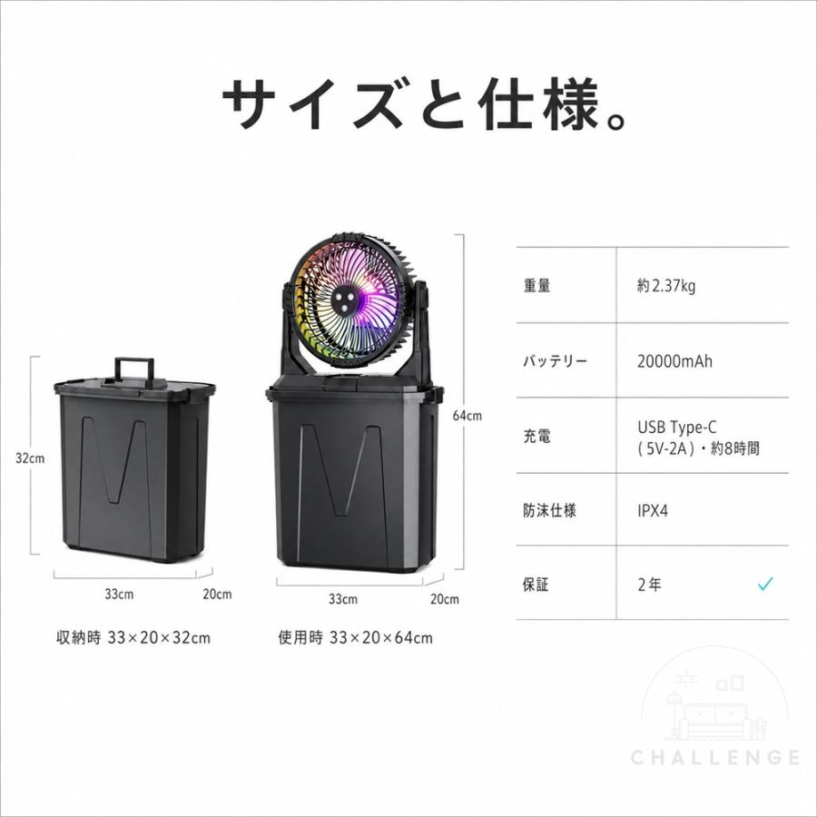 ミストファン アウトドア 扇風機 4段階調節 20000mAh 10L水タンク 噴霧