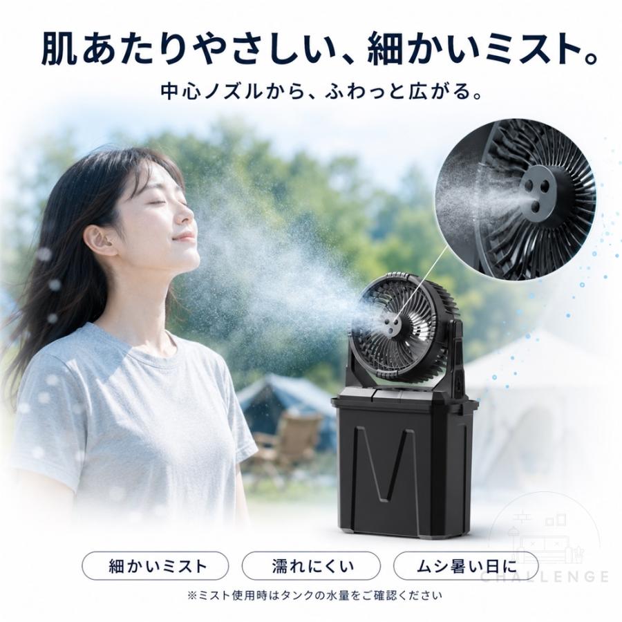 ミストファン アウトドア 扇風機 4段階調節 20000mAh 10L水タンク 噴霧