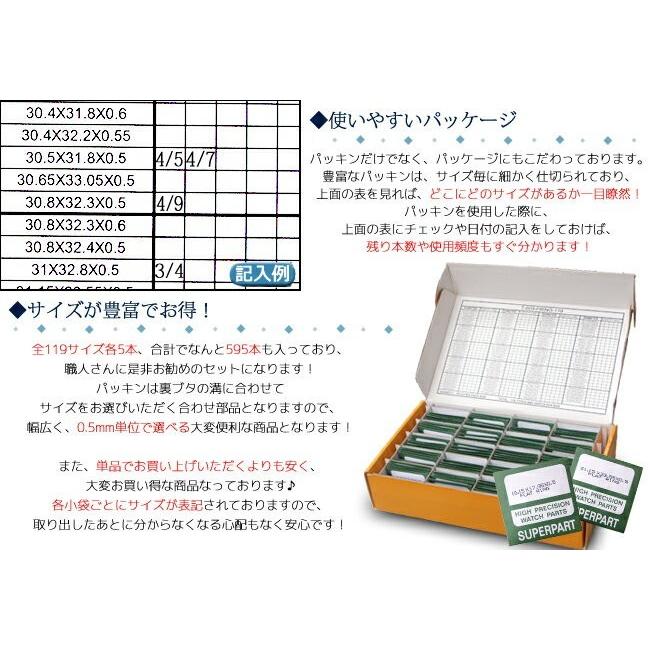 時計裏蓋用 パッキンセット 595本入り 全119種類 各5個 DE-609F119