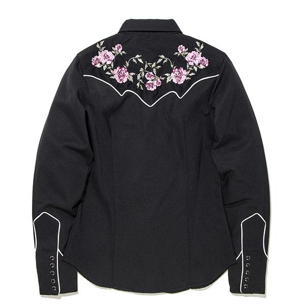 ローズ刺繍入り ウエスタンシャツ ブラック 03 050 0040 0728 BL XS-M 
