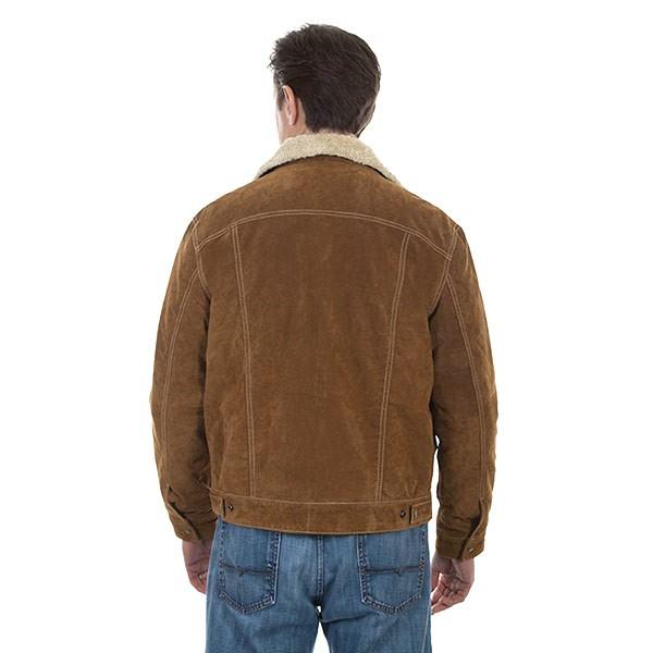 ボア付きスエードジャケット 本革 胸ポケット 内ポケット 茶