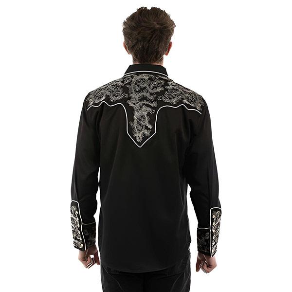 ペイズリー刺繍入り ウエスタンシャツ ブラック P-929 BLK S-L