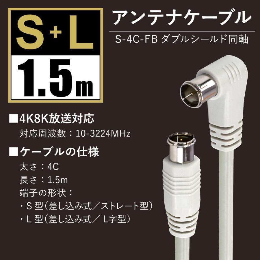 お得 アンテナケーブル 同軸ケーブル 1.5m 3m BS 8K S-4C-FB 地デジ 4K ycm3 S CS 地上デジタル テレビ TV L型  アンテナケーブル