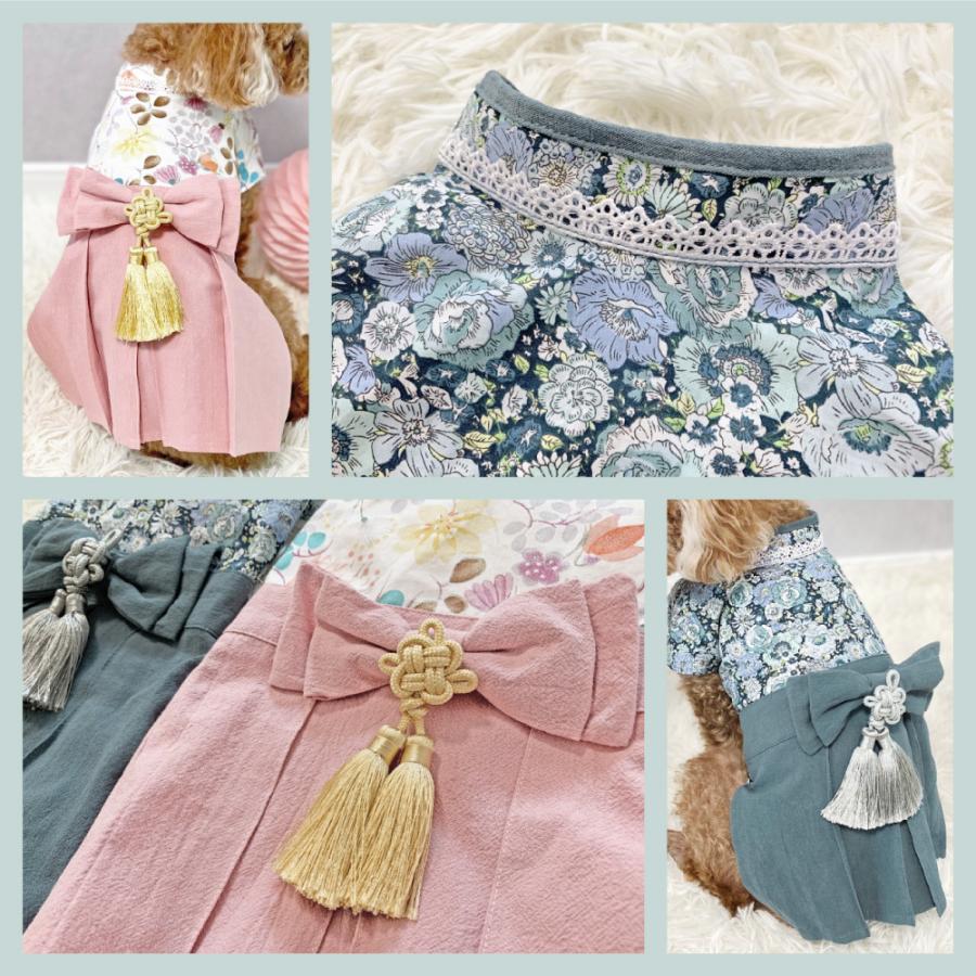 ペット用袴 犬 犬服 小型犬 袴 M ペット用 晴れ着 くすみカラー