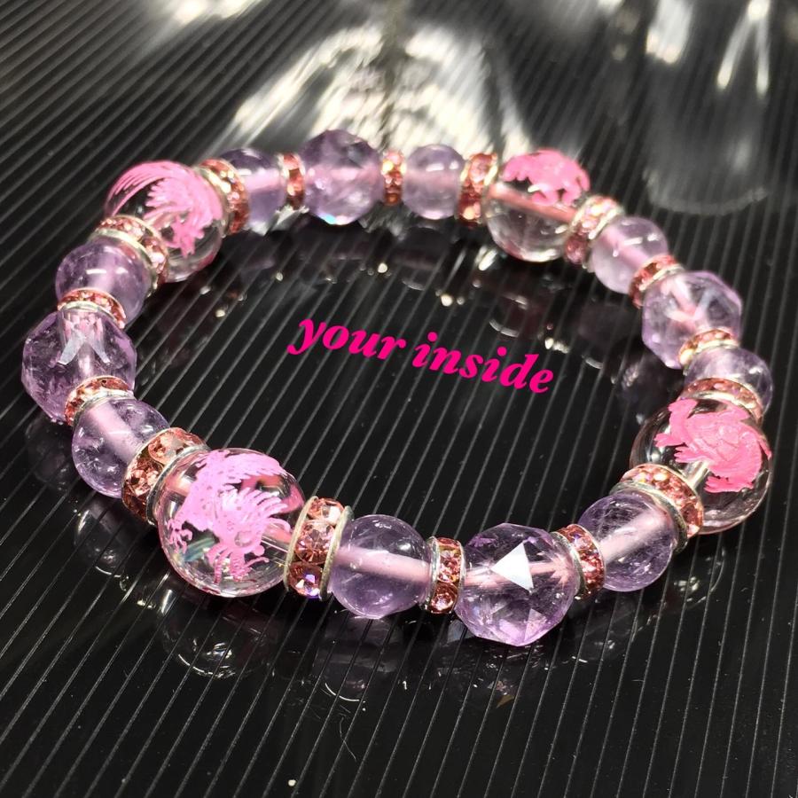 四神獣水晶 ピンク彫り スターカット ラベンダーアメジスト 天然石ブレスレット |  | 02