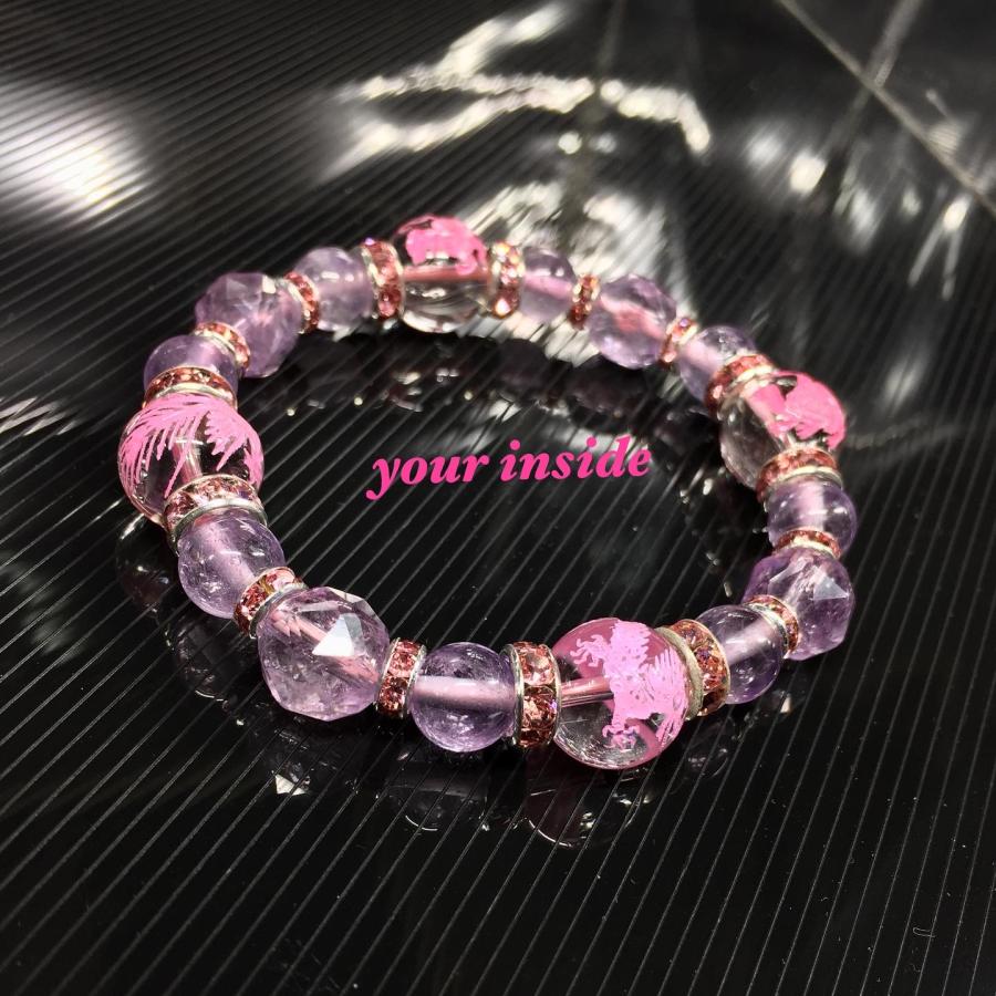 四神獣水晶 ピンク彫り スターカット ラベンダーアメジスト 天然石ブレスレット |  | 07