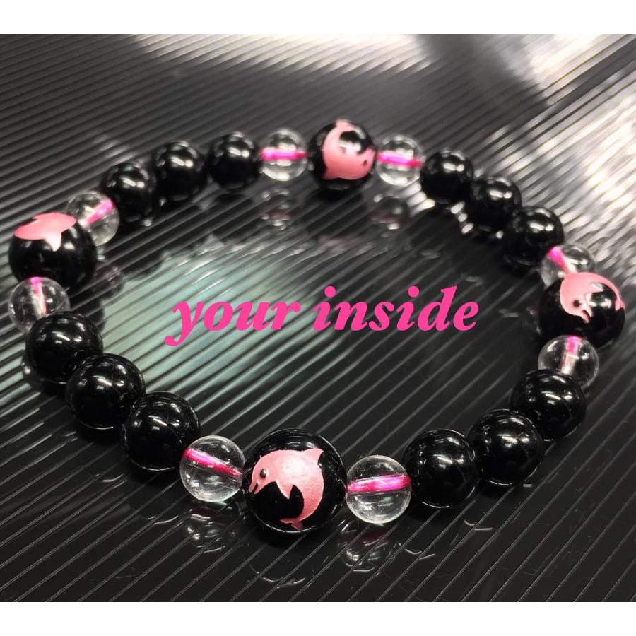 ピンク彫り イルカ オニキス 天然石ブレスレット |  | 01