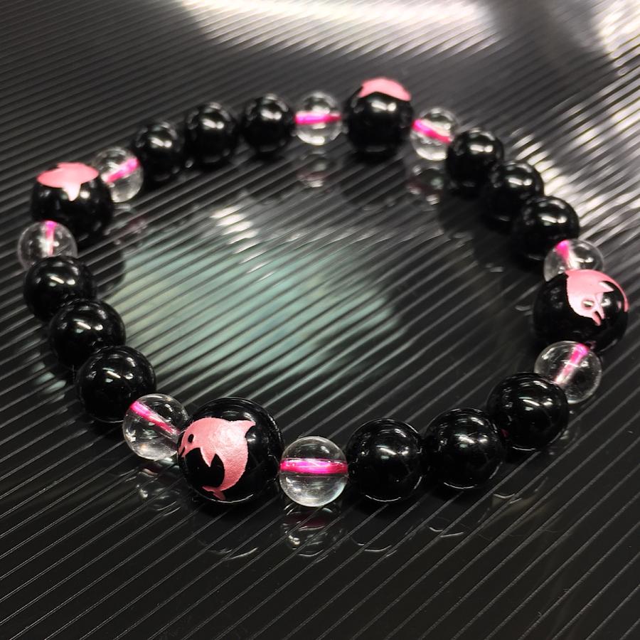 ピンク彫り イルカ オニキス 天然石ブレスレット |  | 03