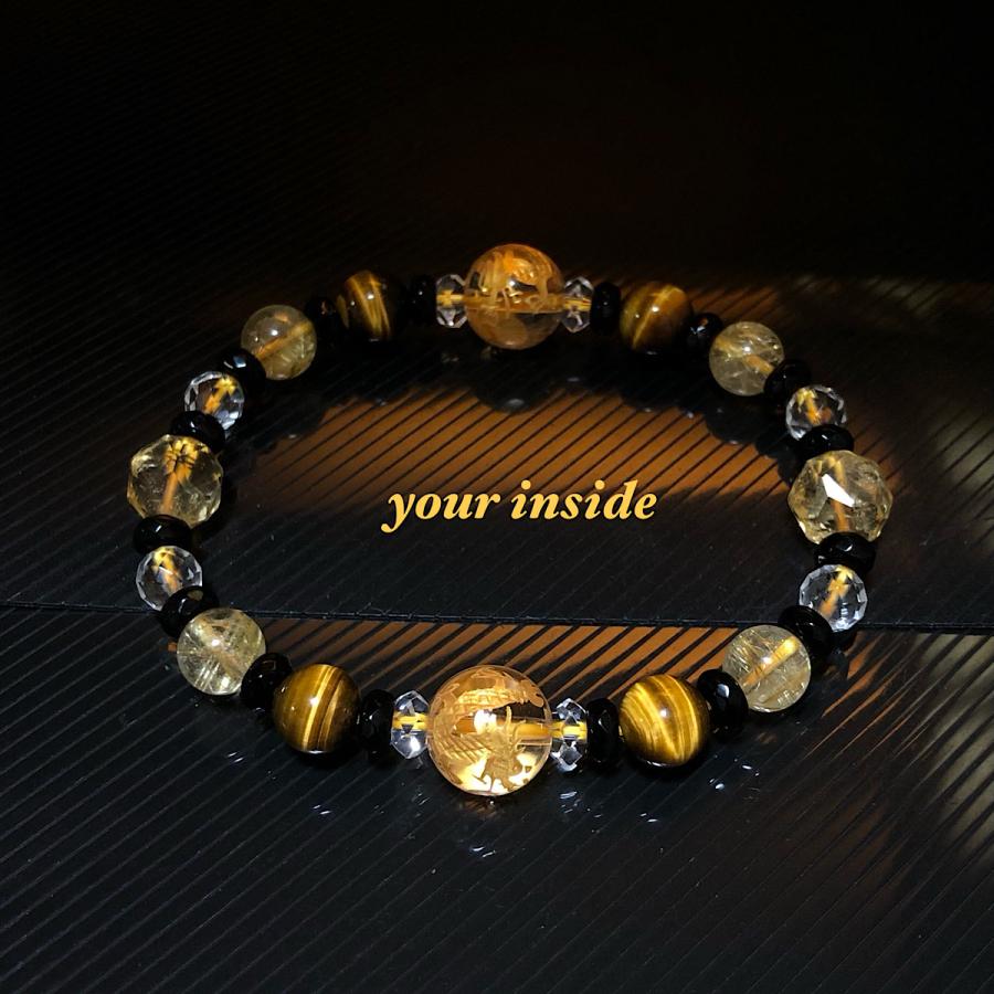 双龍 ダブル ドラゴン 金色彫り水晶 ルチルクォーツ 天然石ブレスレット |  | 03