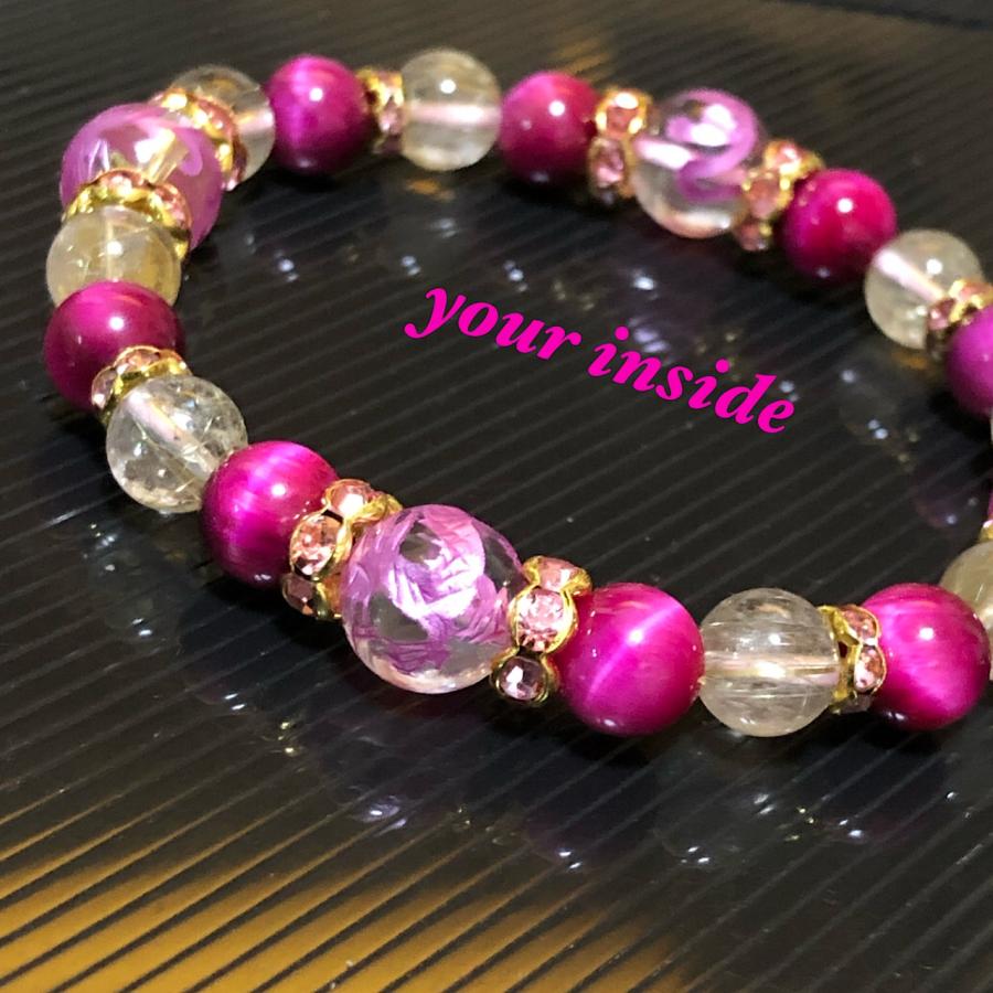 四神獣水晶 ピンクパープル彫り ルチルクォーツ ピンクタイガーアイ 天然石ブレスレット |  | 03