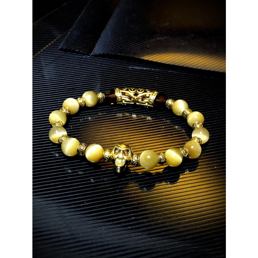 ドクロ メタル ゴールデンタイガーアイ 天然石ブレスレット |  | 06