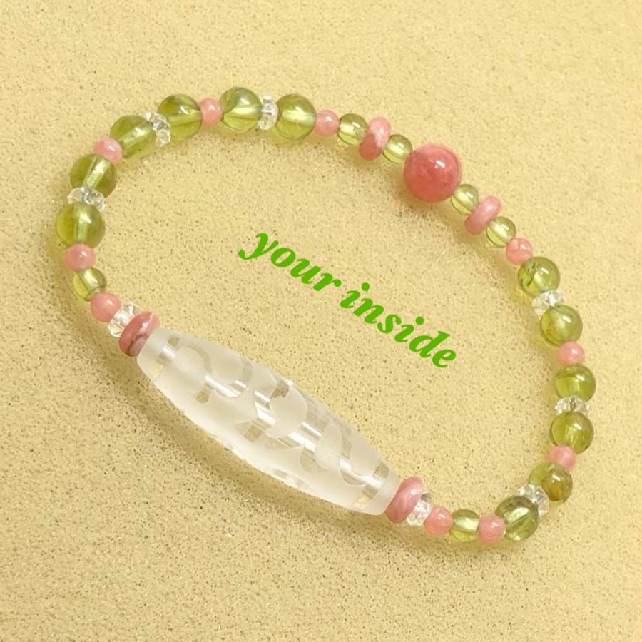 水蓮花天珠型 水晶 インカローズ ペリドット 天然石ブレスレット |  | 04
