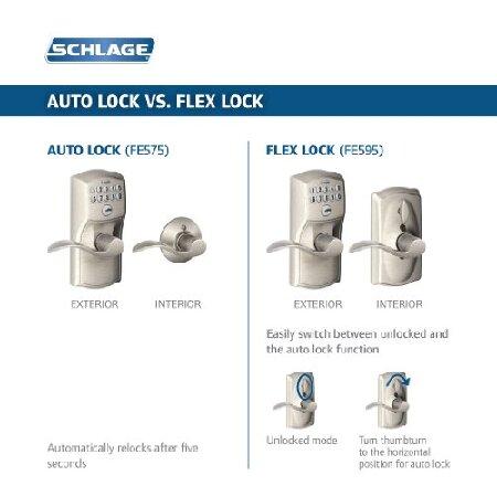 Schlage　FE595　CAM　with　Flex-Lock　619　and　ACC　Camelot　Company　Schlage　Entry　Satin　Keypad　Levers,　Lock　Nickel　Accent　並行輸入品