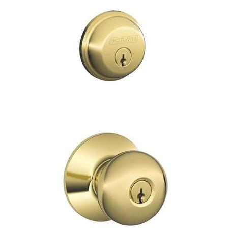 SCHLAGE　FB50NPLY605　Bright　Brass　Plymouth　Keyed　Knob　Front　Entry　Set