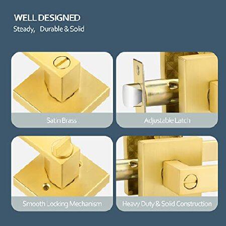 EHOMEWARE ゴールドドアノブ インテリア真鍮ドアハンドル サテン真鍮仕上げ プライバシー機能 寝室 バスルーム用 高耐久 ゴールドドアハンドル レバー 6個パック - 5