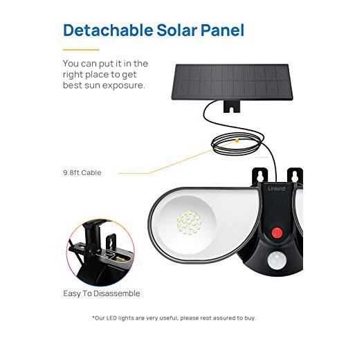 Linkind　LED　Solar　Motion　Heads　Panel　IP67　Sensor　with　300°　Angle,　9.8ft　Flood　Cable,　Security　Wall　Light,　Detachable　Solar　Wide　Adjustable　Light,　W