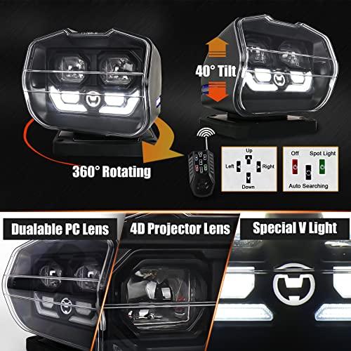 Led Search Light, MOVOTOR Wireless Remote Control 360° Rotating Searchlight with Strong Magnetic Base＆Permanent Mount Automatic Search Led Truck Spo - 4
