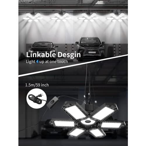 LED　Garage　Light,　Light,　LED　Shop　LED　Garage　Panels,　Garage　Linkable　in　Plug　Ceiling　Light　Garage　Deformable　6500K　Plug　with　for　Lights　18500LM　185W
