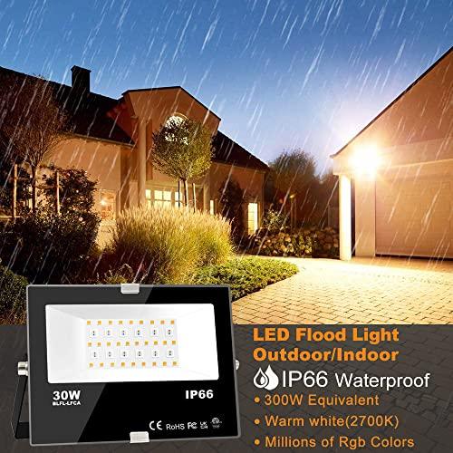 MELPO　LED　Flood　Equivalent　Smart　RGB　Light　2700K　with　300W　DIY　Timing　Ch　Landscape　Lighting　Warm　Color　White　Outdoor,　Scenes　Control,　3000LM　APP